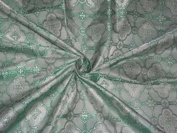 SILK BROCADE FABRIC SEA GREEN X IVORY COLOR 44" wide VESTMENT BRO477[1]