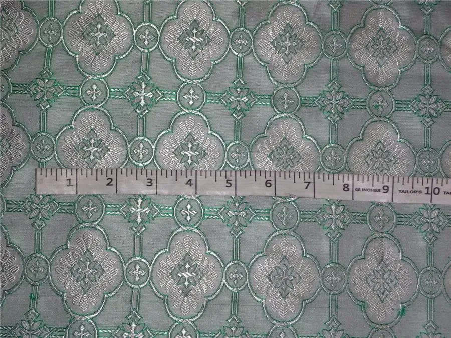 SILK BROCADE FABRIC SEA GREEN X IVORY COLOR 44" wide VESTMENT BRO477[1]