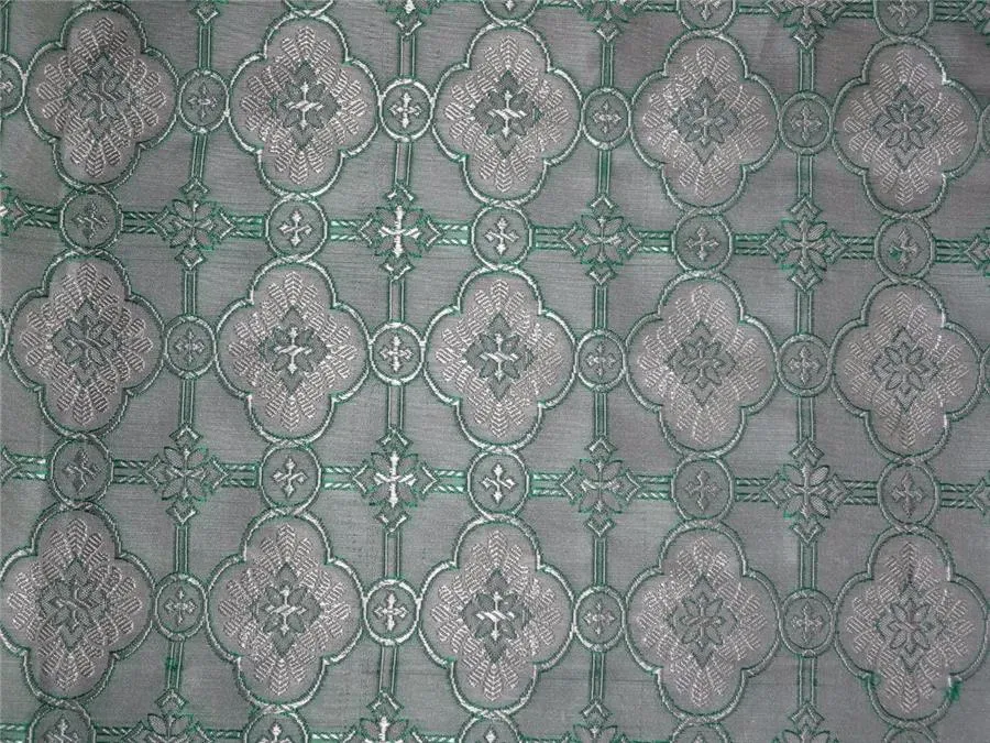 SILK BROCADE FABRIC SEA GREEN X IVORY COLOR 44" wide VESTMENT BRO477[1]