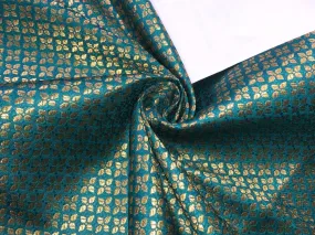 Silk Brocade fabric TEAL with gold motif  jacquard  BRO965[1]