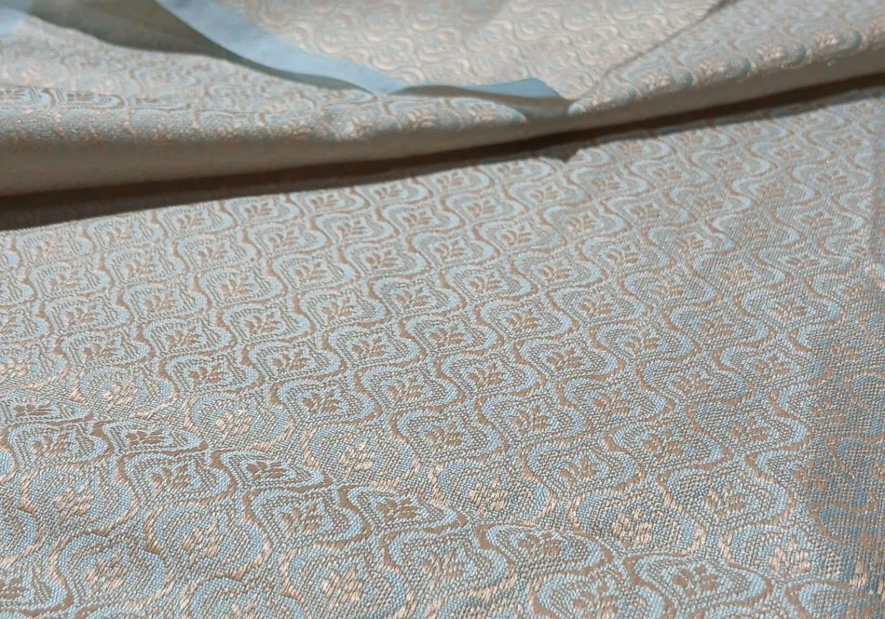 Silk Brocade fabric with leaf  jacquard available in 3 colors sky blue , mint and lilac BRO990