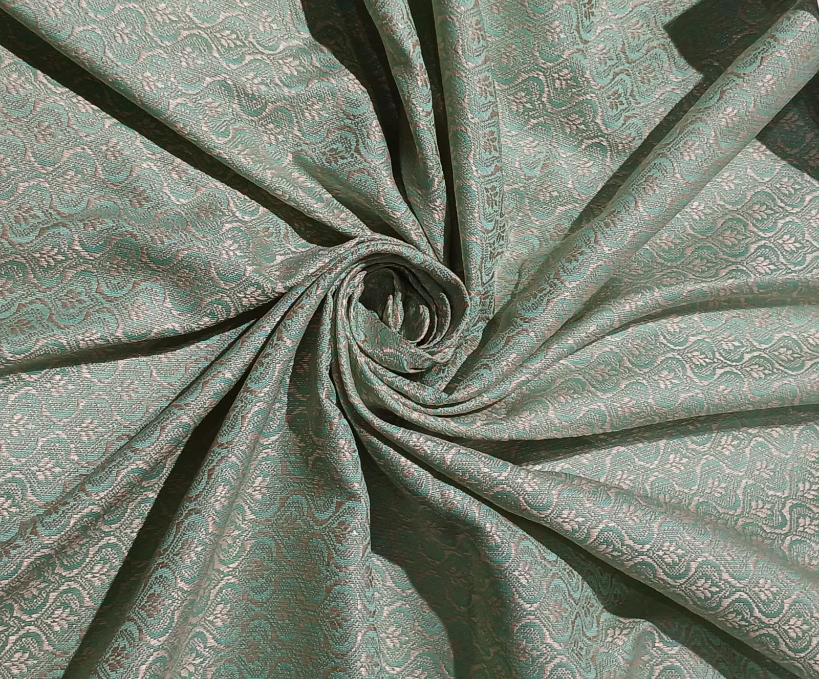 Silk Brocade fabric with leaf  jacquard available in 3 colors sky blue , mint and lilac BRO990