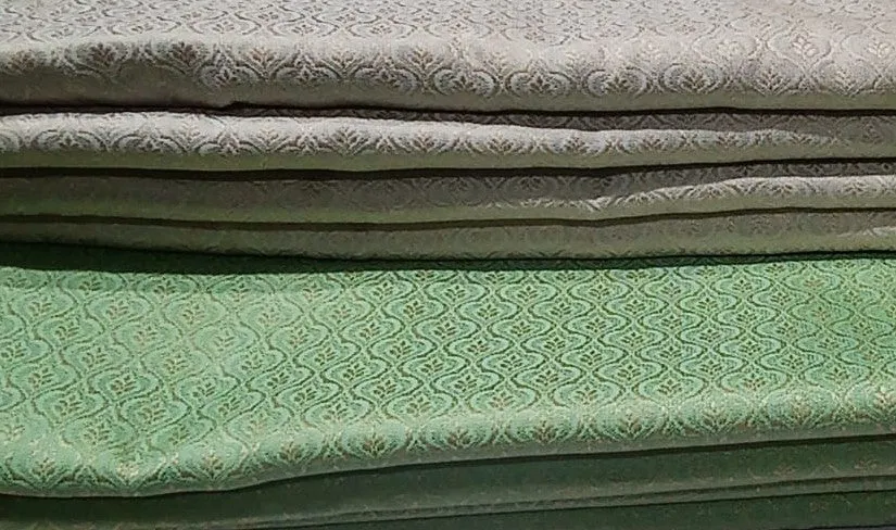 Silk Brocade fabric with leaf  jacquard available in 3 colors sky blue , mint and lilac BRO990