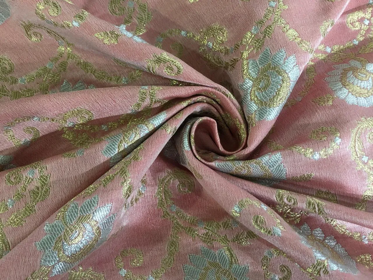 Silk Brocade fabric with metallic gold and silver floral jacquard 44" wide available in 2 colors mauve and pink salmon BRO981