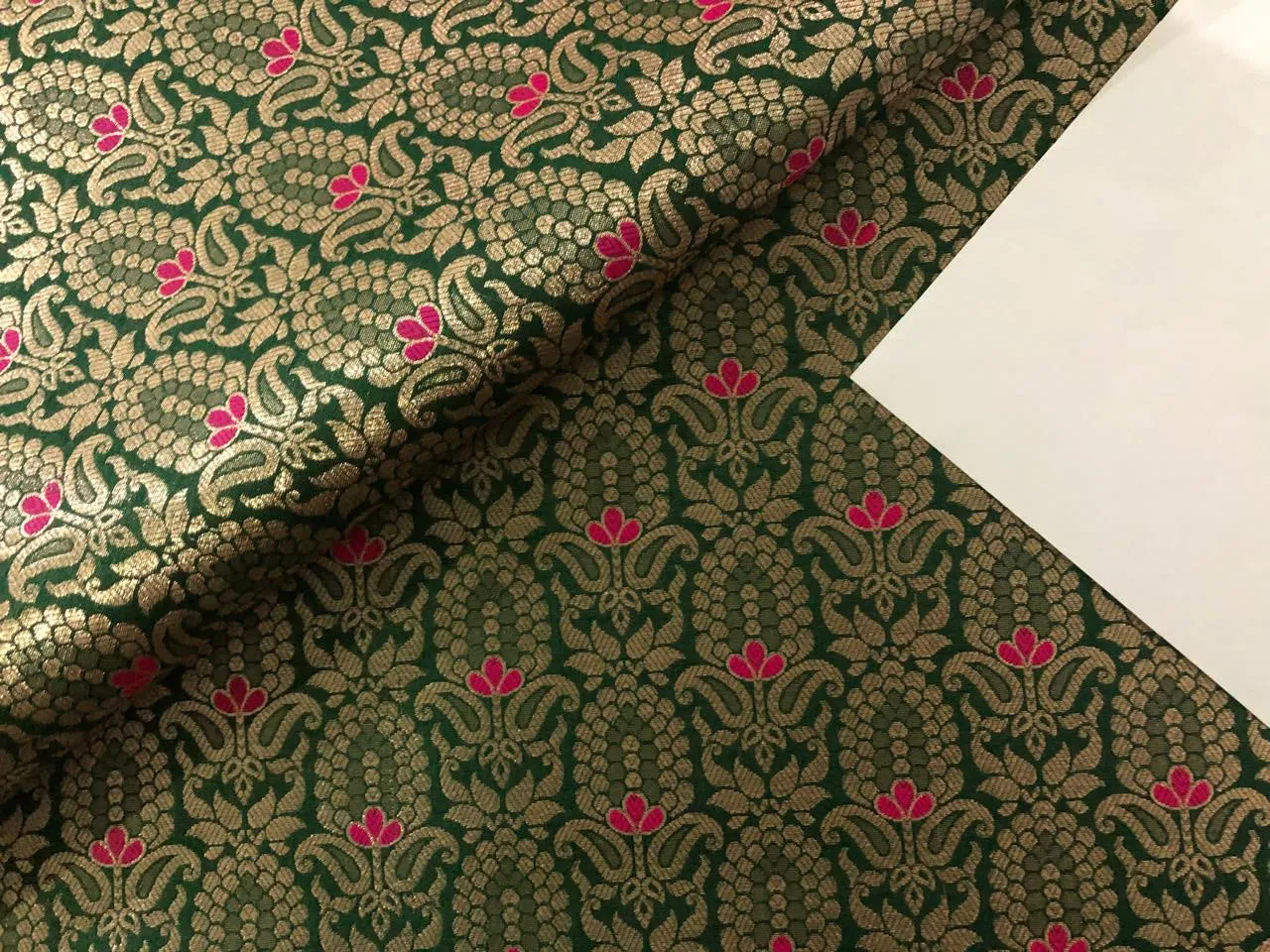 Silk Brocade fabric with metallic gold jacquard 44" wide GREEN AND PINK BRO945[4]