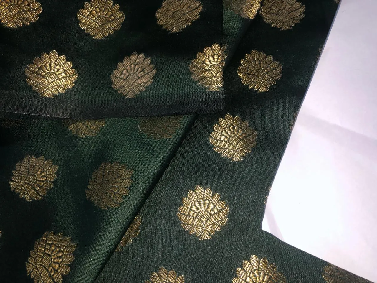 Silk Brocade fabric with Metallic gold motif Jacquard  44" wide  available in 5 colors DARK BOTTLE GREEN/ GREEN/ GOLDEN BEIGE BLUE and KINGFISHER BLUE BRO928