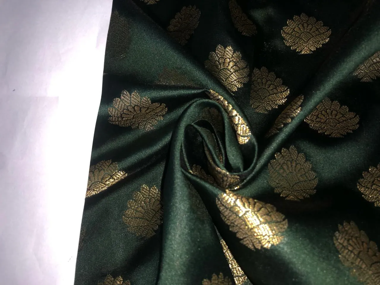 Silk Brocade fabric with Metallic gold motif Jacquard  44" wide  available in 5 colors DARK BOTTLE GREEN/ GREEN/ GOLDEN BEIGE BLUE and KINGFISHER BLUE BRO928