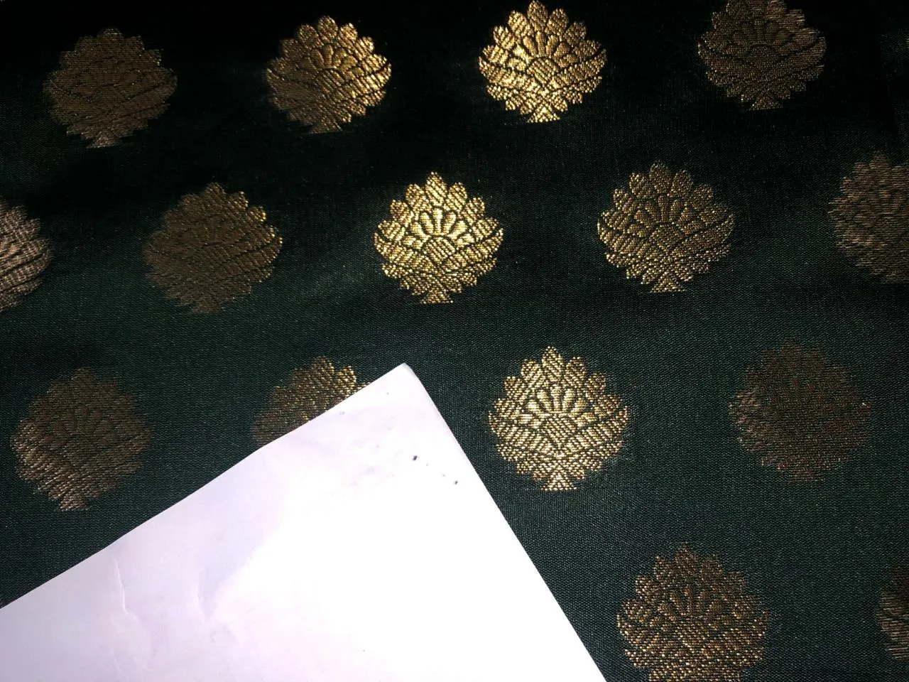 Silk Brocade fabric with Metallic gold motif Jacquard  44" wide  available in 5 colors DARK BOTTLE GREEN/ GREEN/ GOLDEN BEIGE BLUE and KINGFISHER BLUE BRO928