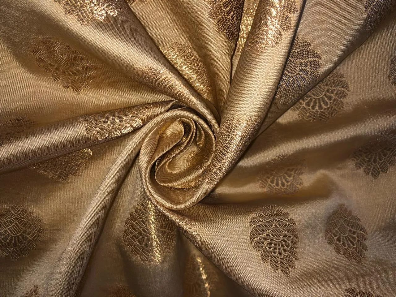 Silk Brocade fabric with Metallic gold motif Jacquard  44" wide  available in 5 colors DARK BOTTLE GREEN/ GREEN/ GOLDEN BEIGE BLUE and KINGFISHER BLUE BRO928