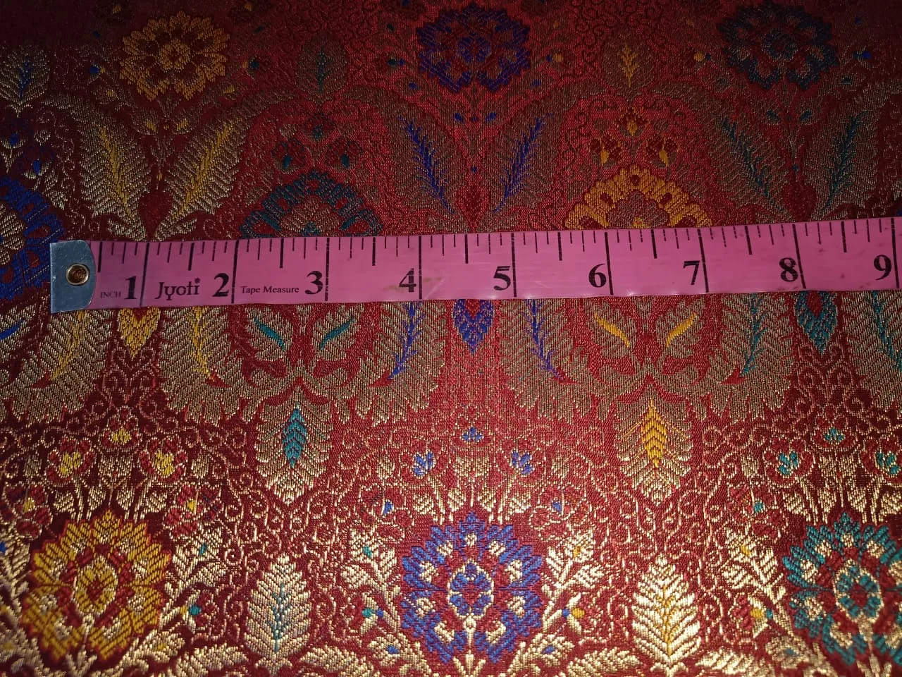 Silk Brocade fabric with RED ,BLUE,PURPLE,YELLOW AND metallic gold  paisley jacquard COLOR 44" WIDE BRO894[8]