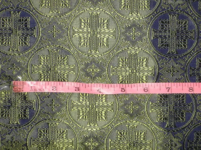 Silk Brocade jacquard Vestment Fabric Navy Blue & Green 44" WIDE BRO81[2]