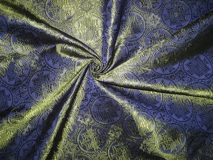 Silk Brocade jacquard Vestment Fabric Navy Blue & Green 44" WIDE BRO81[2]