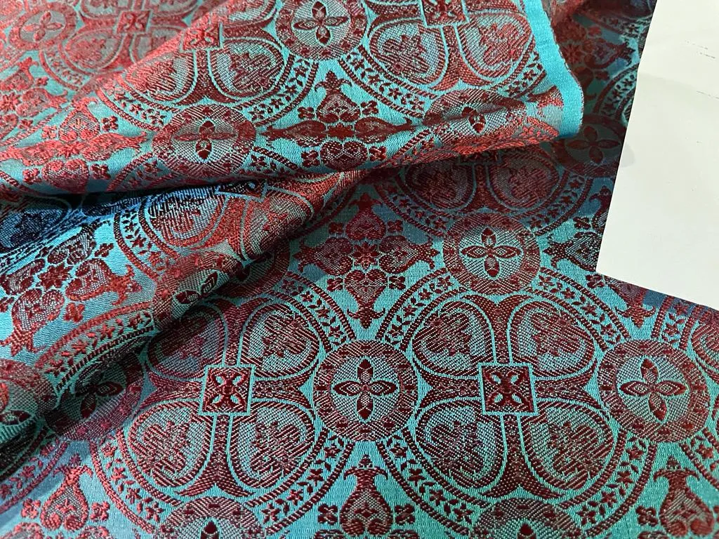 SILK BROCADE vestment FABRIC Blue & Red color 44" wide BRO234[2]