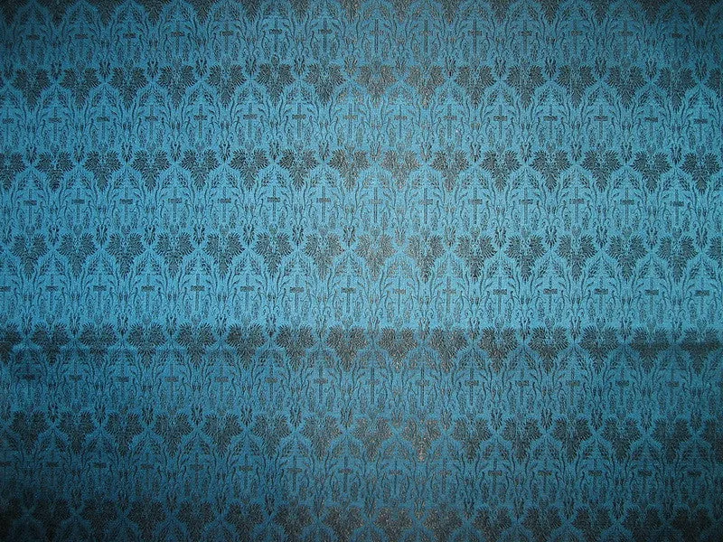 Silk Brocade Vestment Fabric Blue &amp; Black 44" wide BRO144[2]