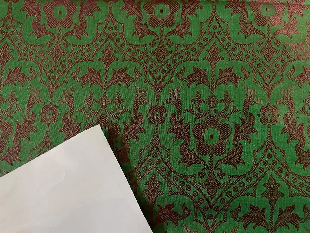 SILK BROCADE vestment FABRIC Green & Red color 44" wide BRO262[5]