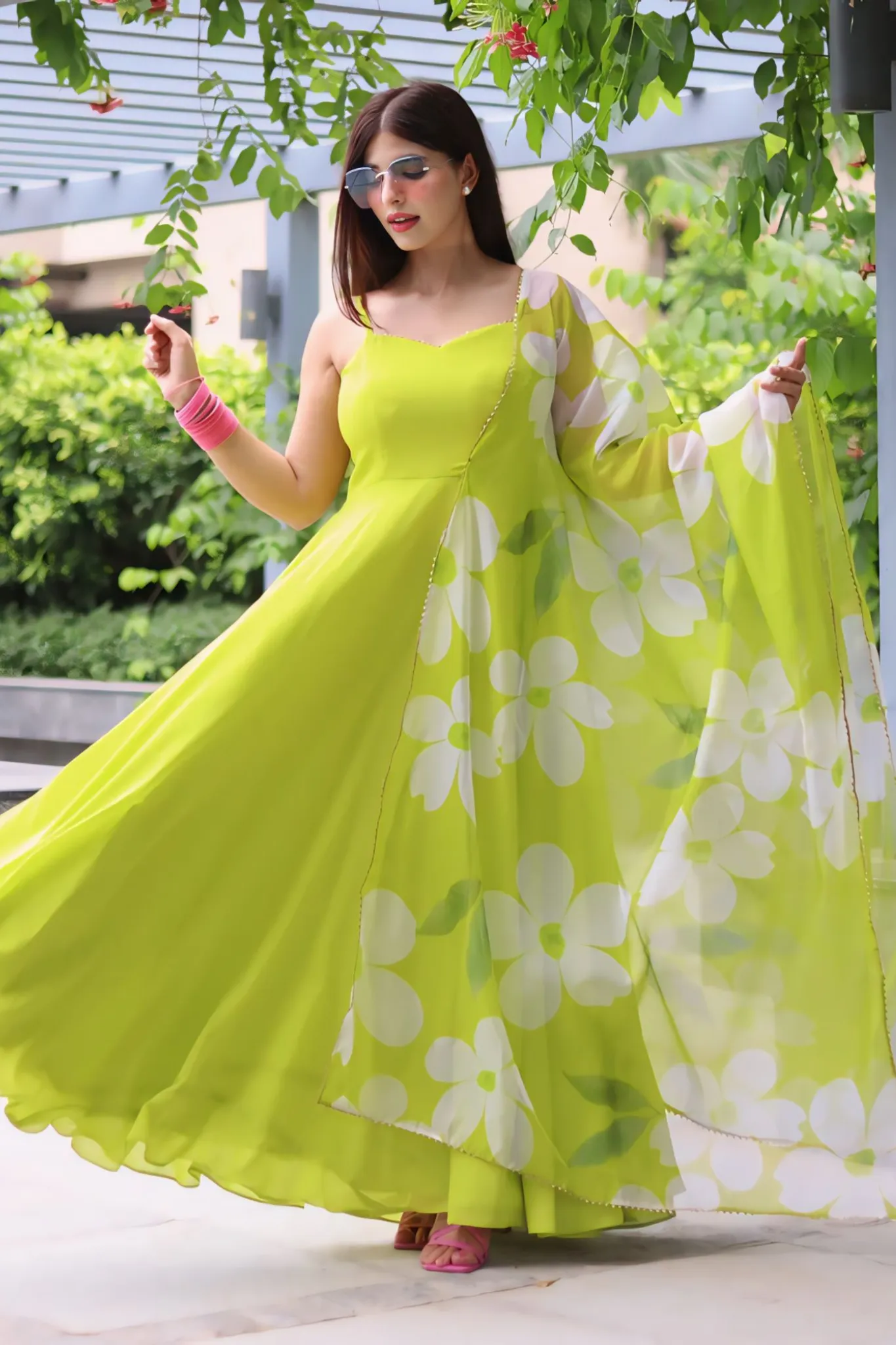 SOFT ANARKALI GOWN WITH FLORAL PRINTED DUPATTA