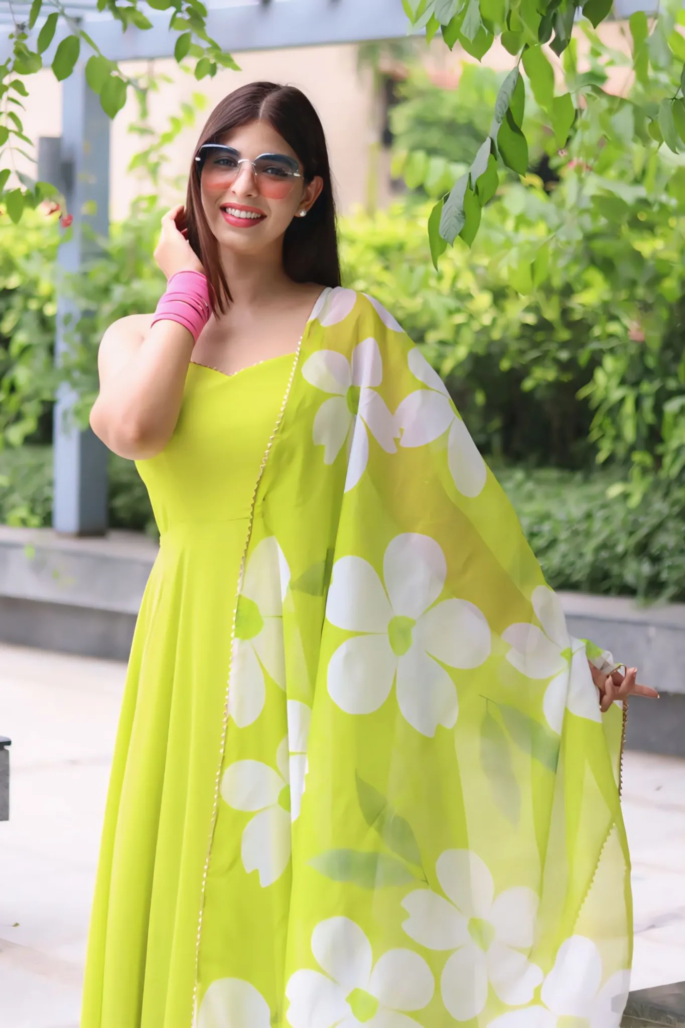 SOFT ANARKALI GOWN WITH FLORAL PRINTED DUPATTA