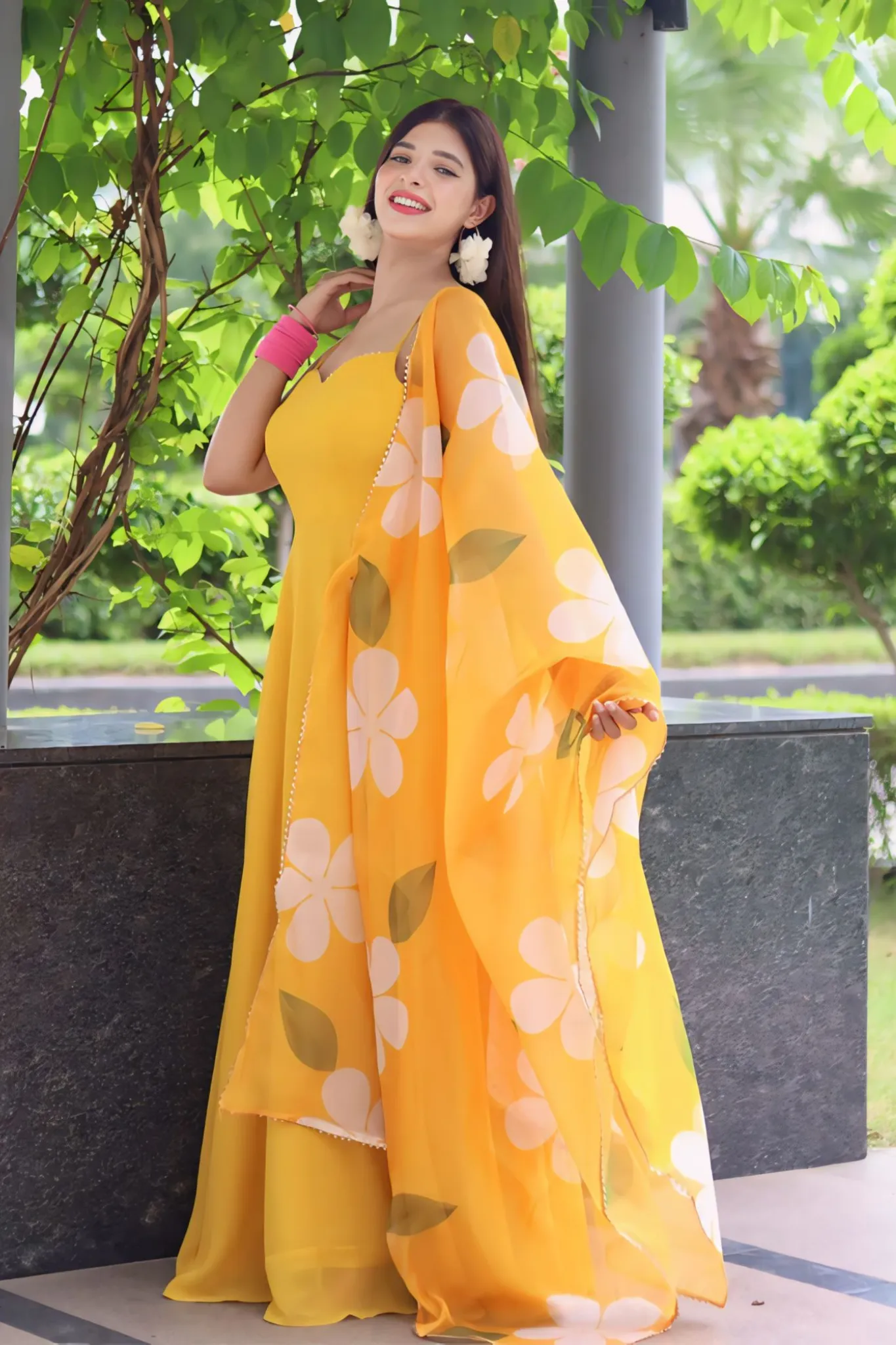 SOFT ANARKALI GOWN WITH FLORAL PRINTED DUPATTA