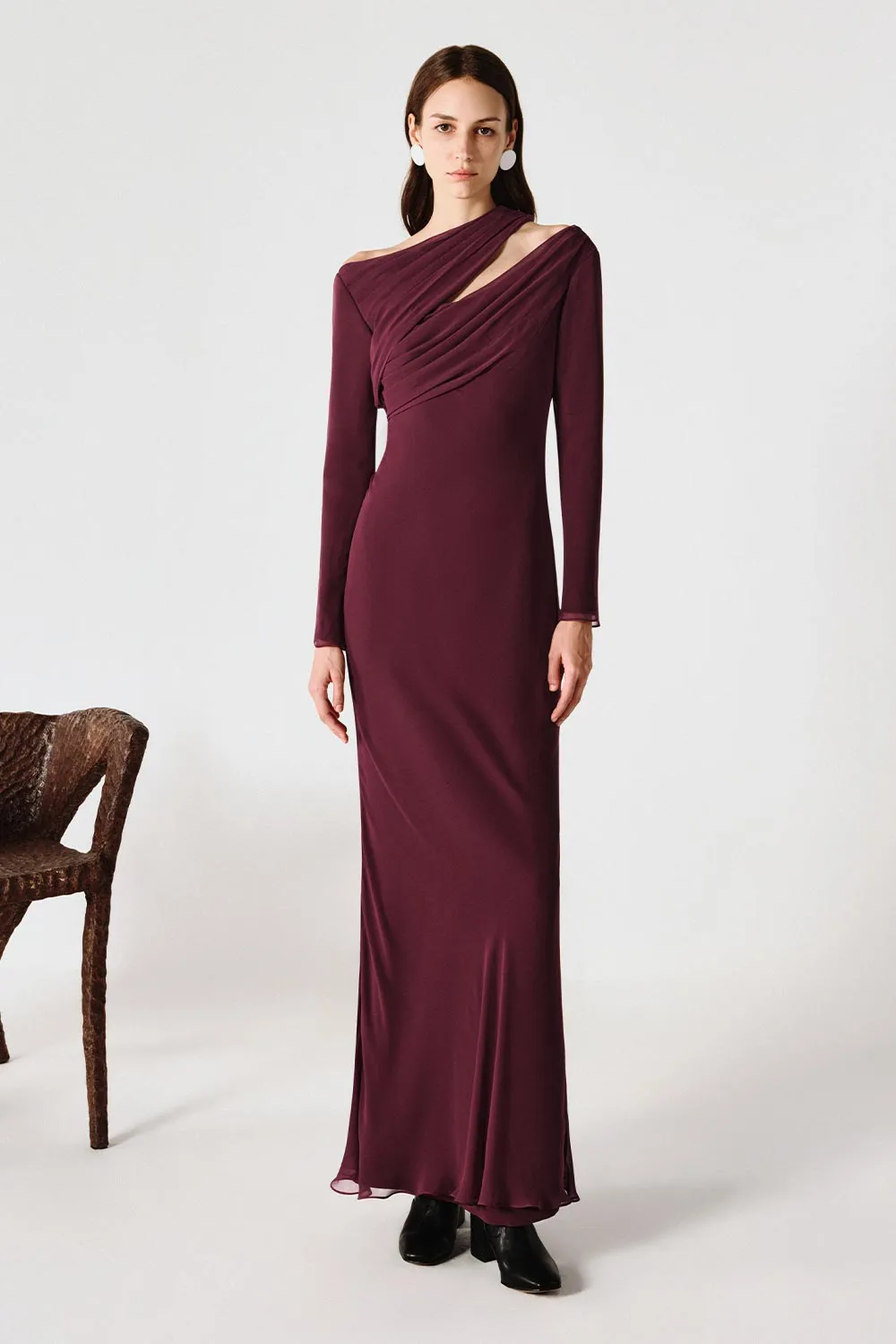 Sophia Sheath Asymmetric Neck Chiffon Maxi Dress