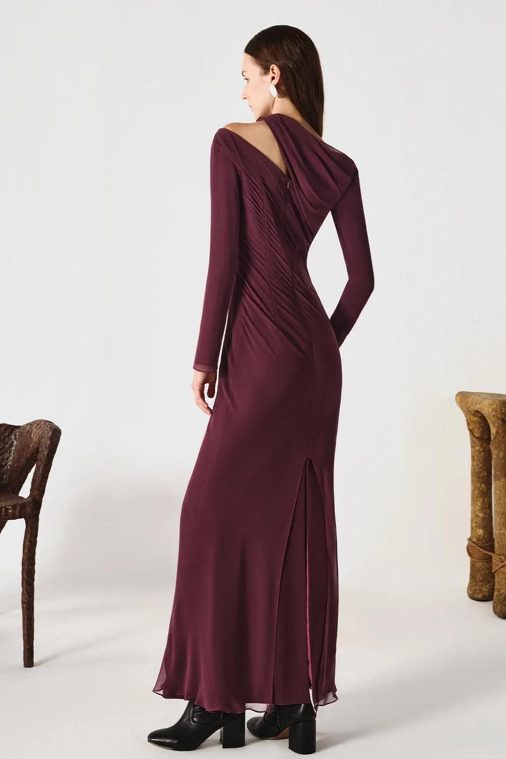 Sophia Sheath Asymmetric Neck Chiffon Maxi Dress