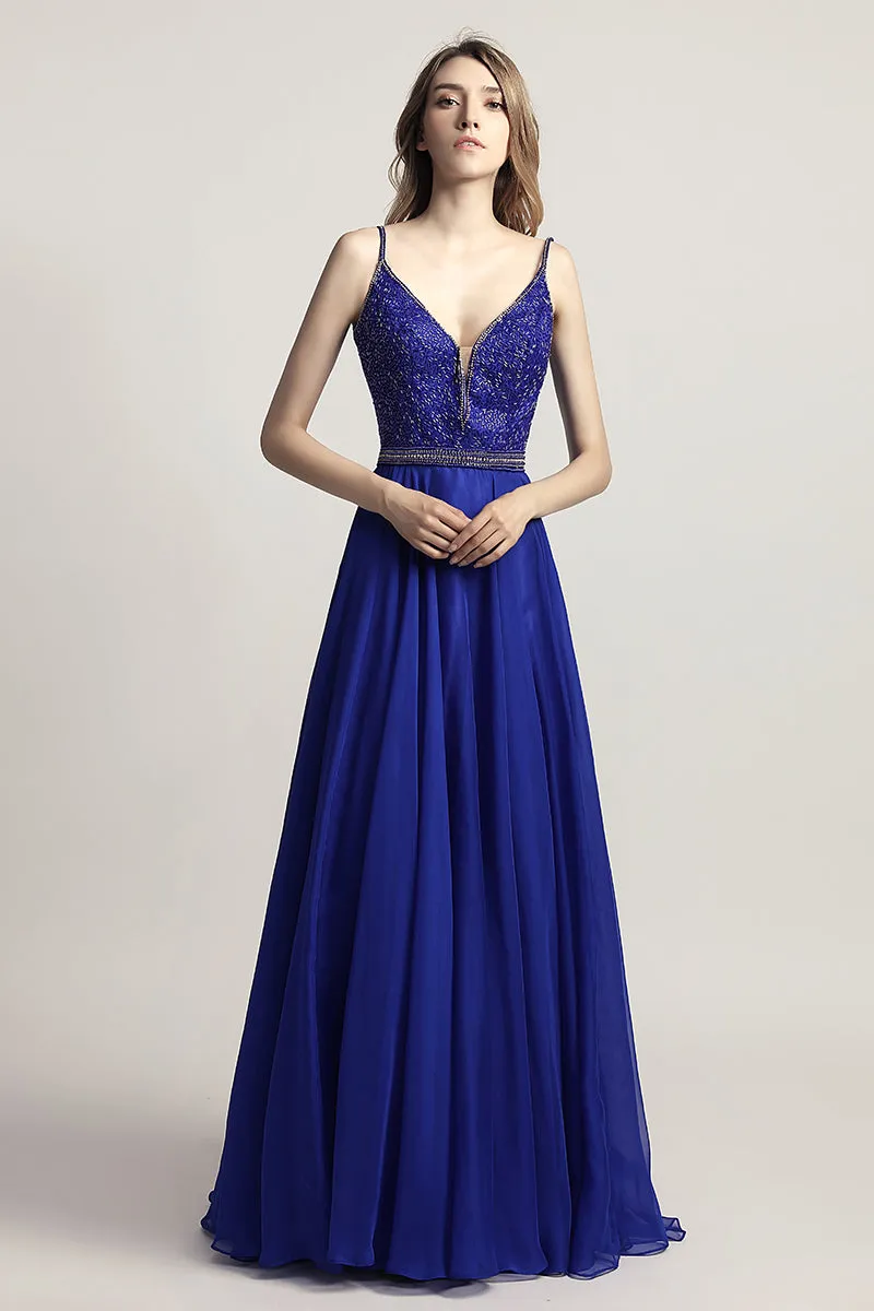 Spaghetti straps A-line Long Chiffon Prom Dress Charming Ball Gown