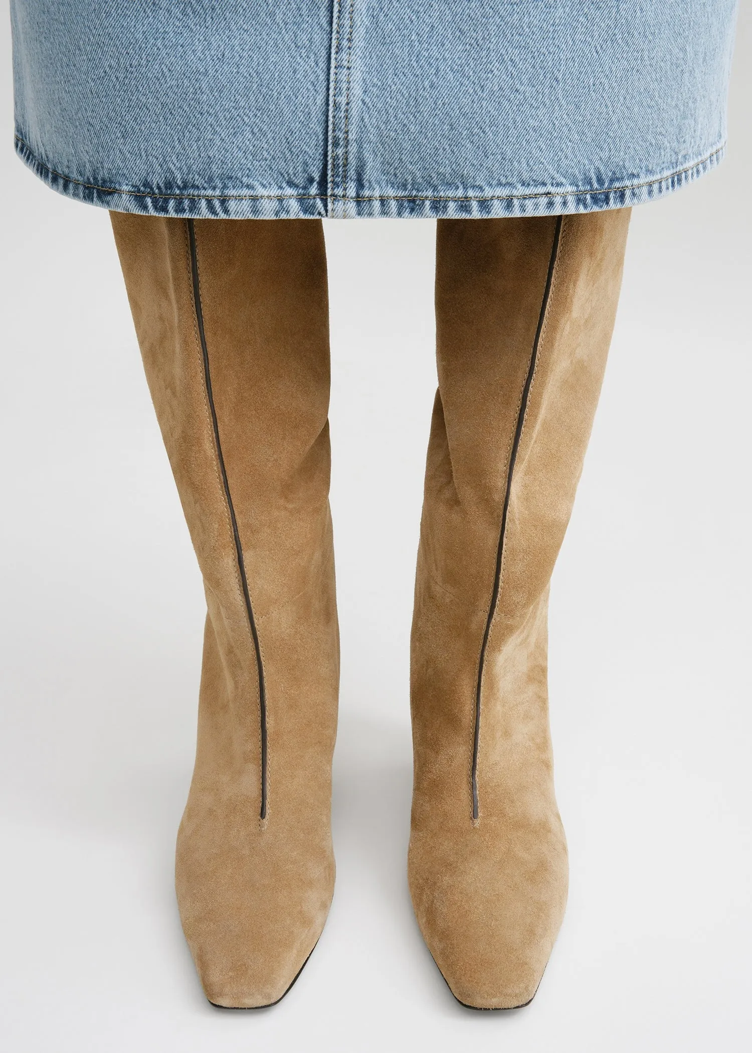 Suede wide shaft boots caramel