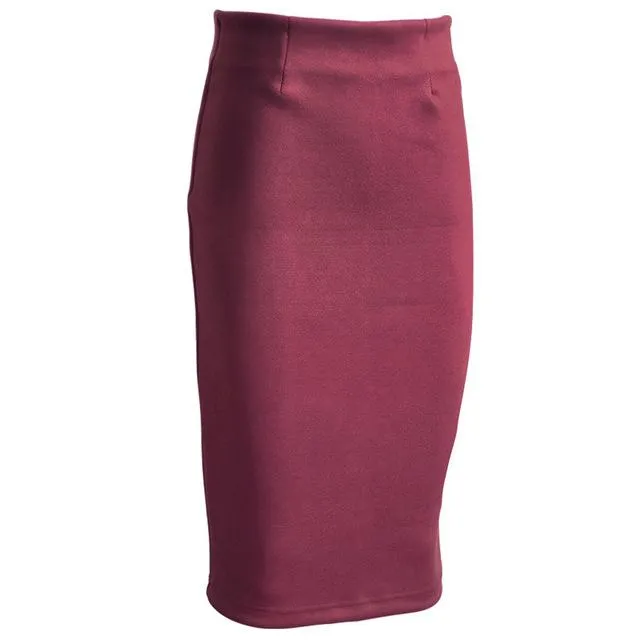 Super Deals Fashion Women Suede Solid Color Pencil Skirt Female Spring Autumn Basic High Waist Bodycon Split Knee Length Skirts