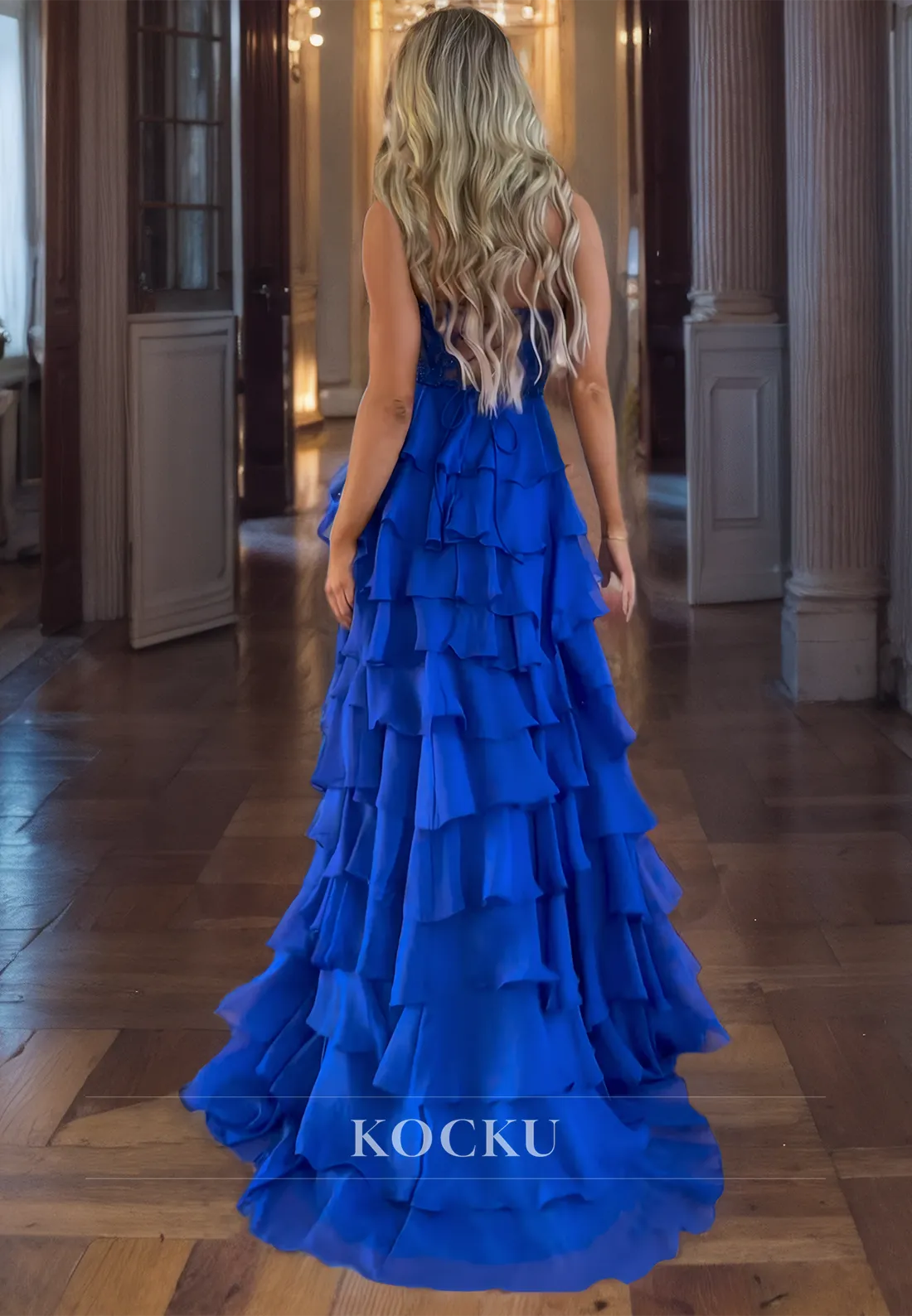 Sweetheart A-Line Evening Party Gowns Floor-Length Royal Blue Prom Dress with Appliques