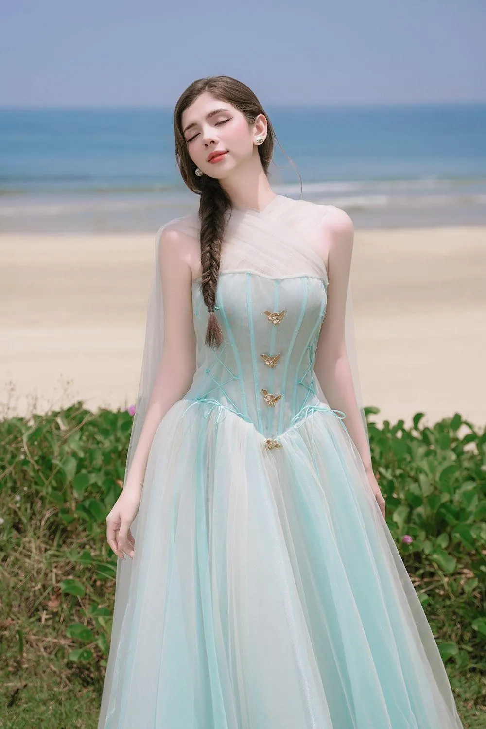 The Ocean Fit and Flare Corset Waist Chiffon Midi Dress