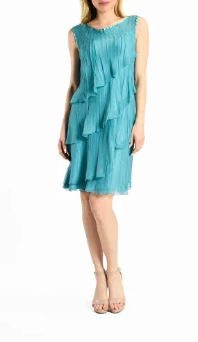 Tiered Chiffon Dress with Rounded Neck