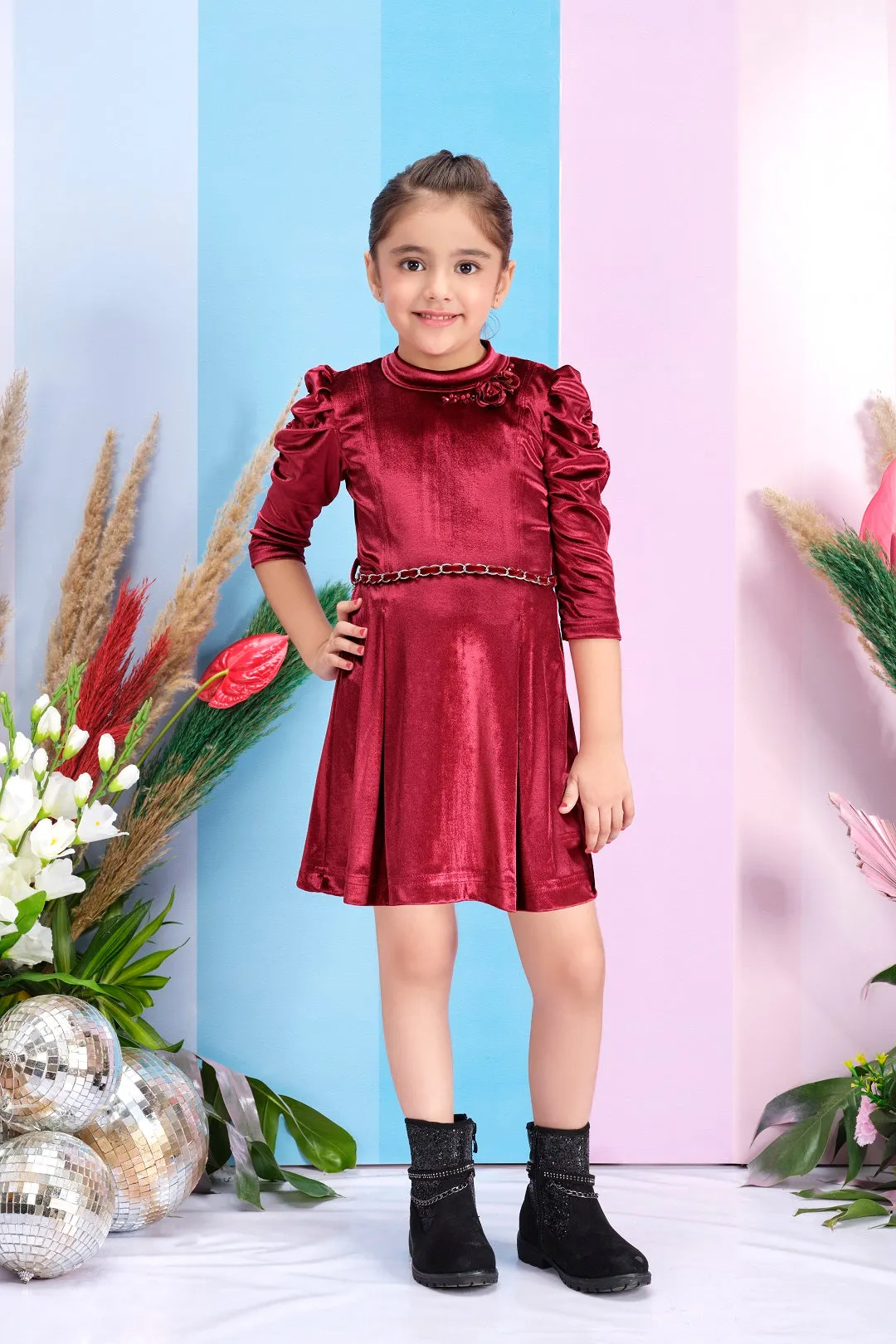 Tiny Baby Maroon Colored Dress