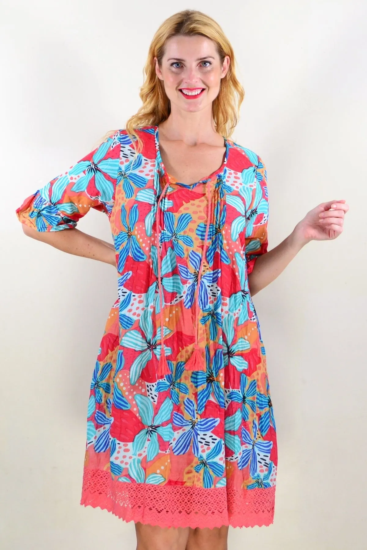 Tropical Lily Boho Tunic Dress