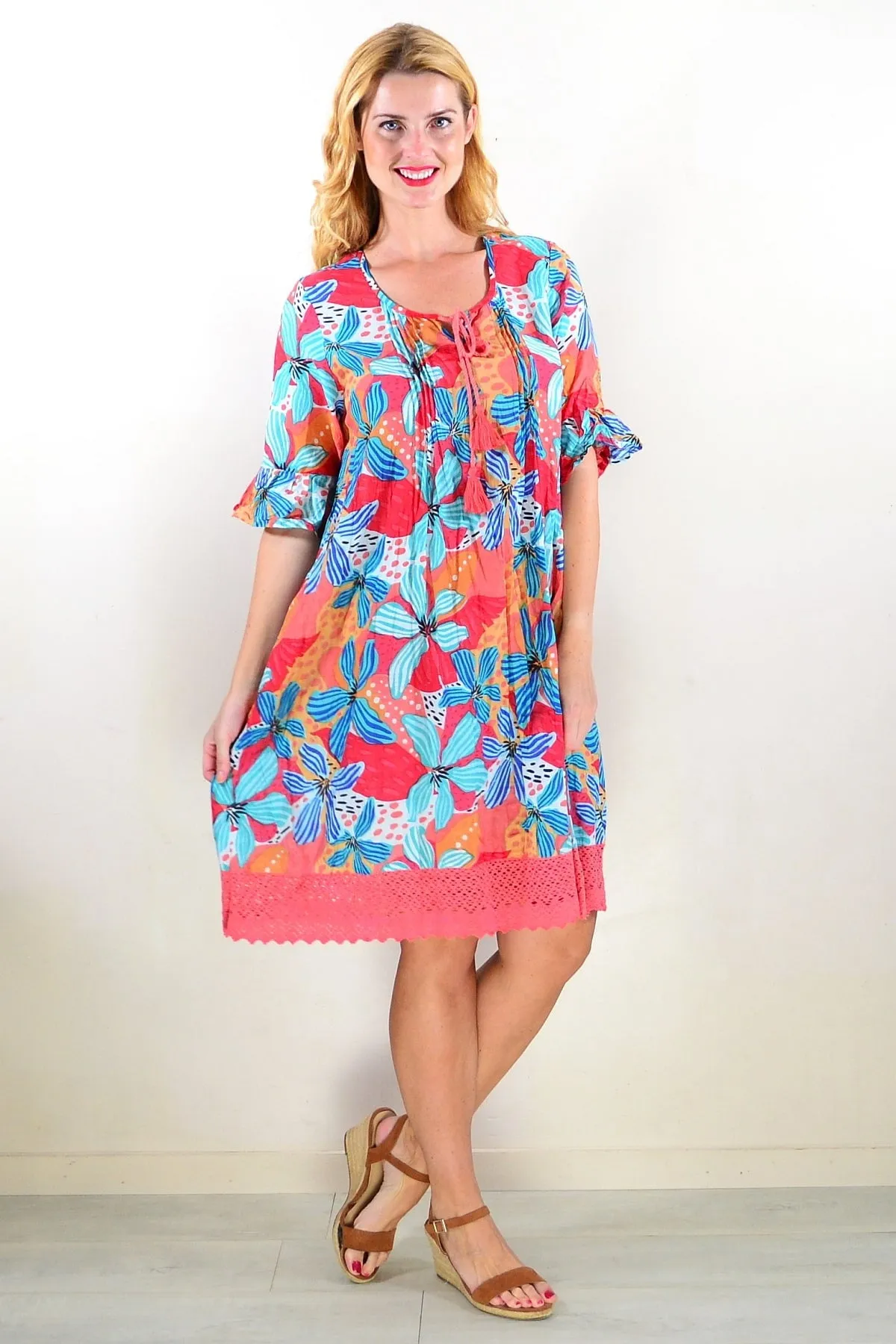 Tropical Lily Boho Tunic Dress