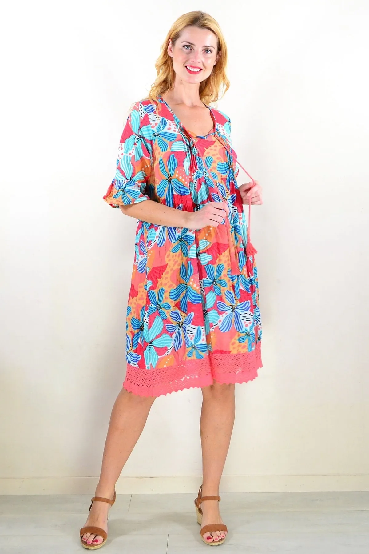 Tropical Lily Boho Tunic Dress