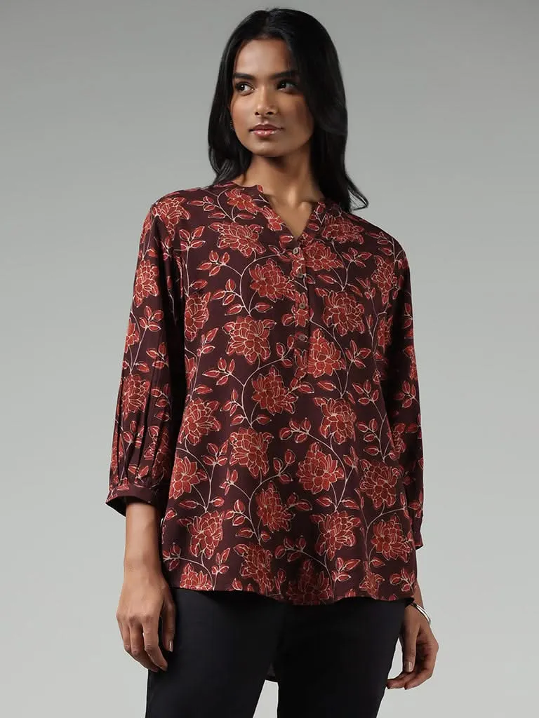 Utsa Brown Floral Printed Kurti