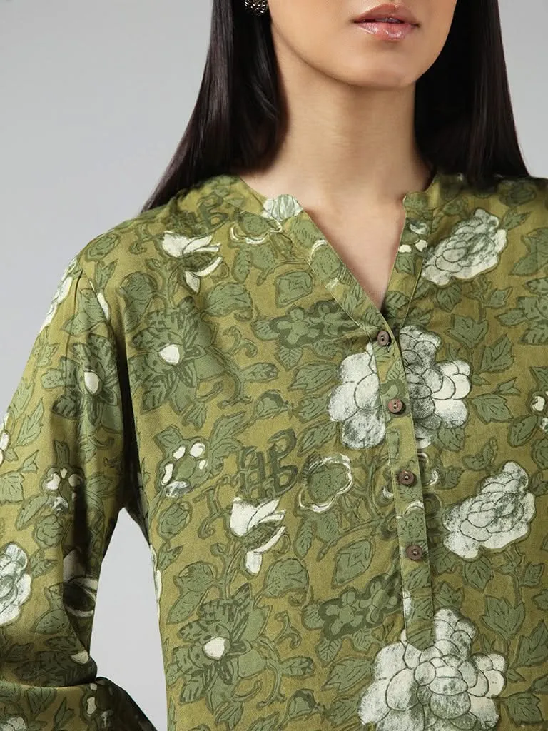 Utsa Green Floral Printed Kurti