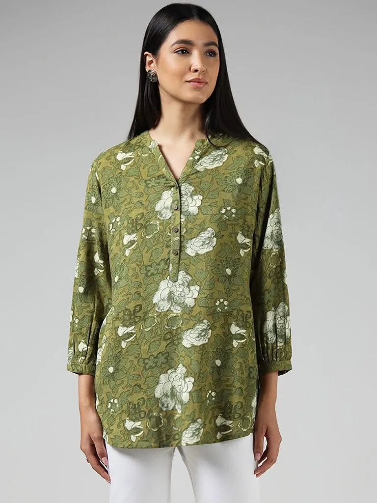 Utsa Green Floral Printed Kurti