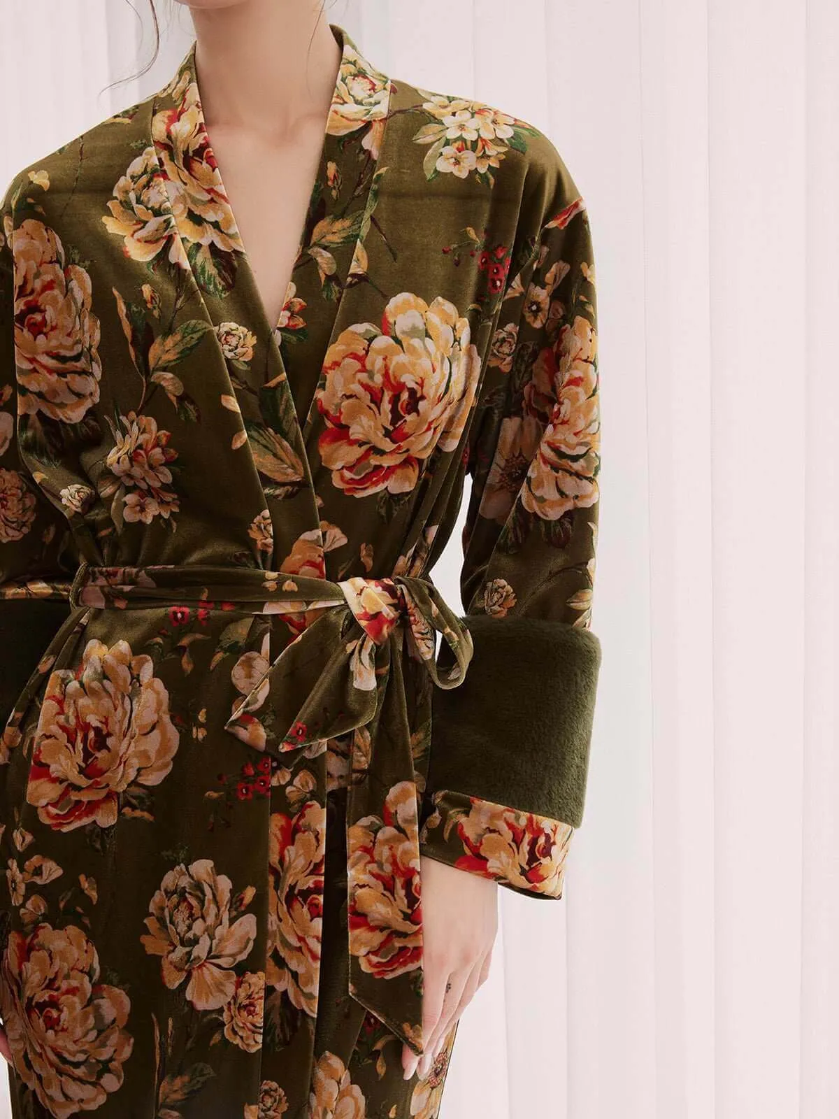 Velvet Floral Kimono Robe