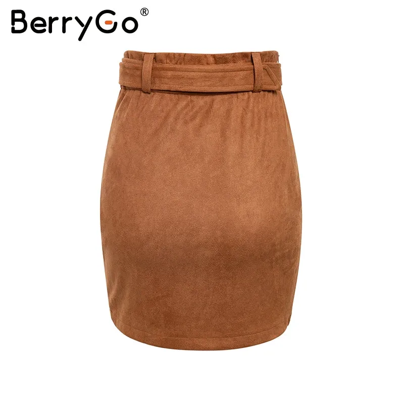 VenusFox Sexy High waist belt leather bodycon skirt