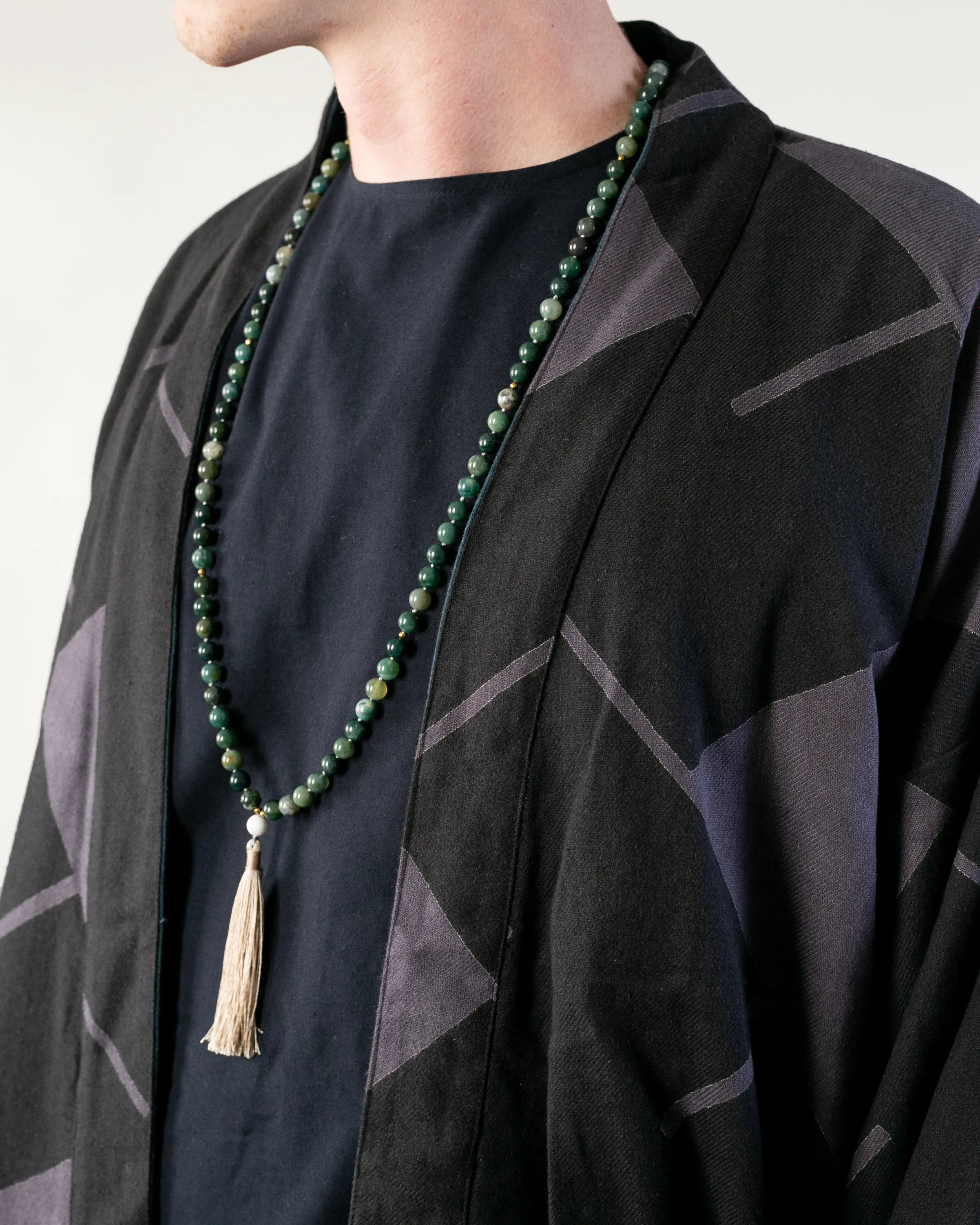 Wa-Modern Haori Robe, Dark Purple and Black Manji