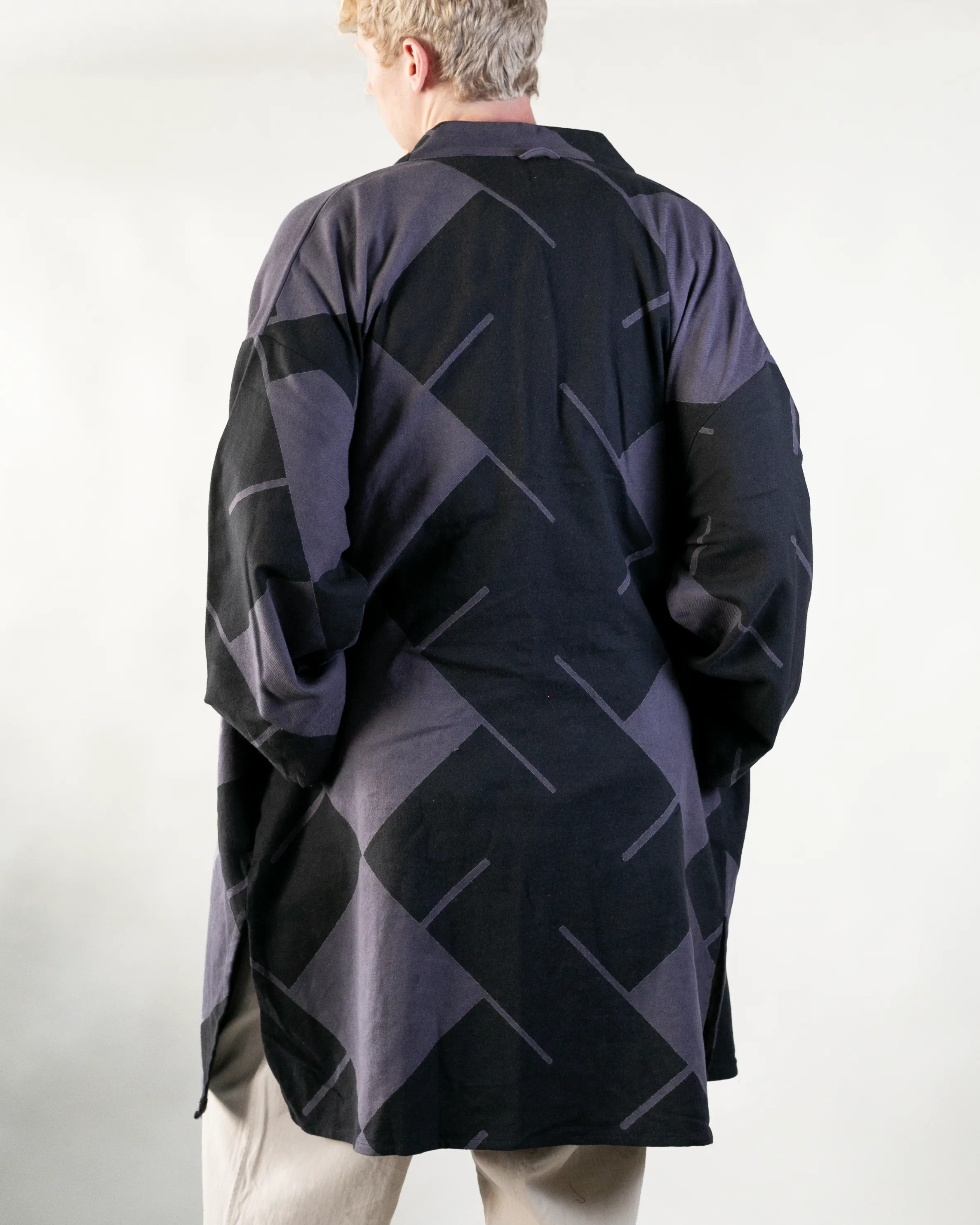 Wa-Modern Haori Robe, Dark Purple and Black Manji