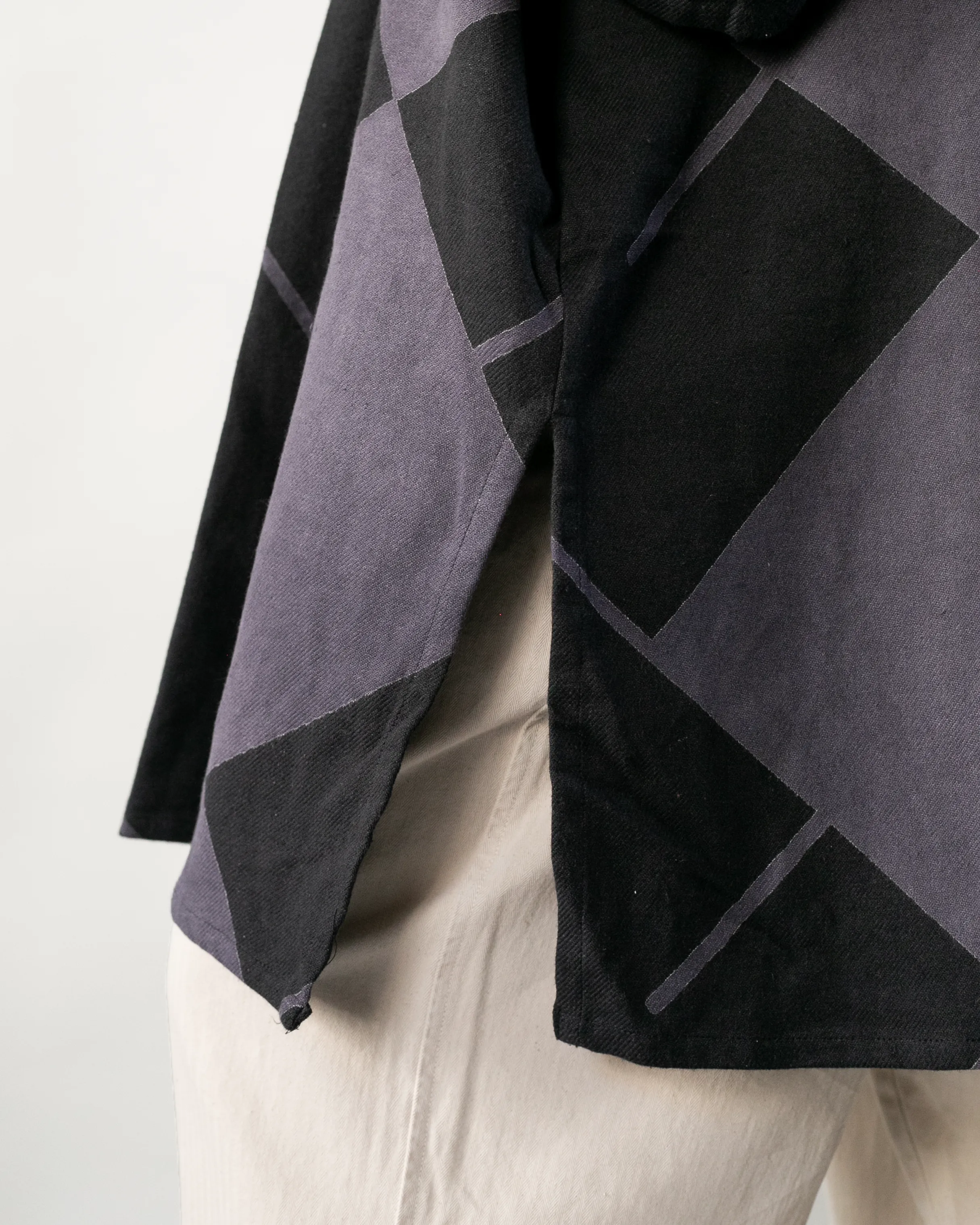 Wa-Modern Haori Robe, Dark Purple and Black Manji