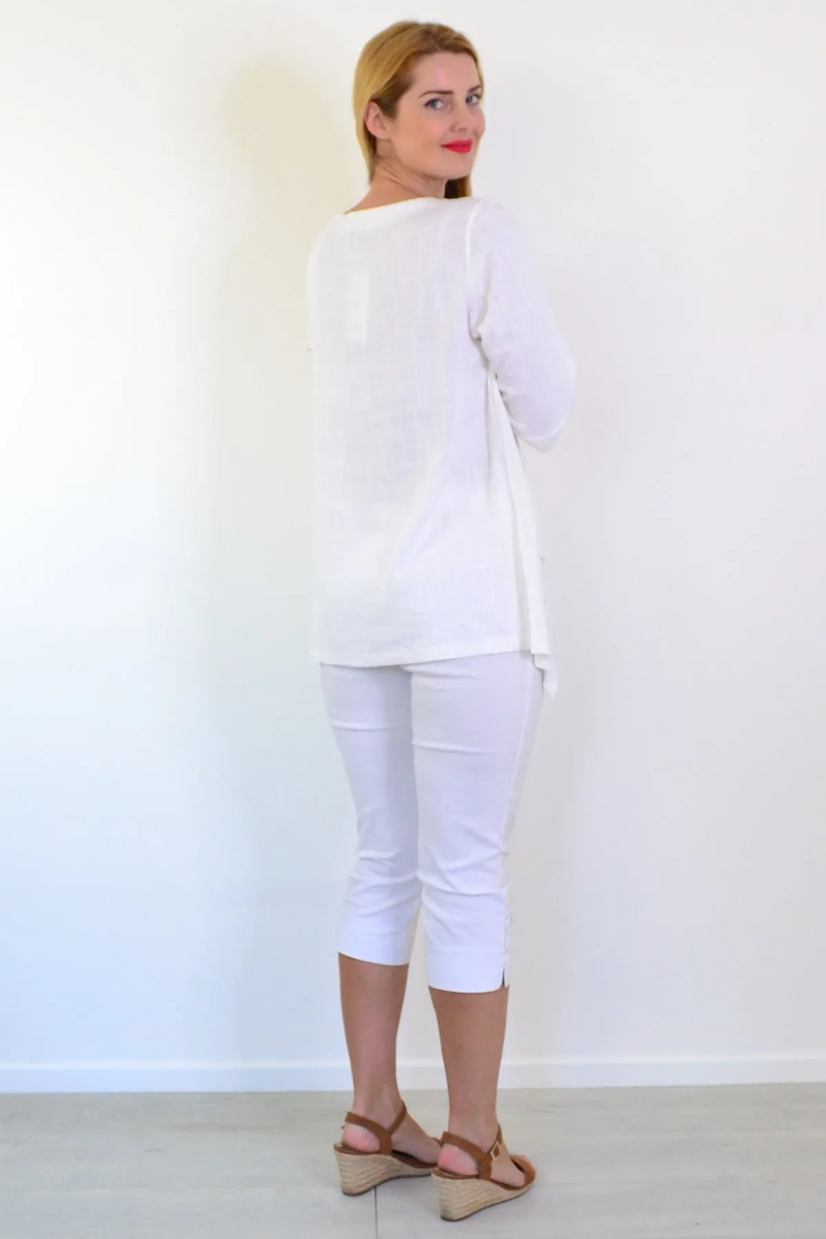 White Layered Linen Blend Tunic Top