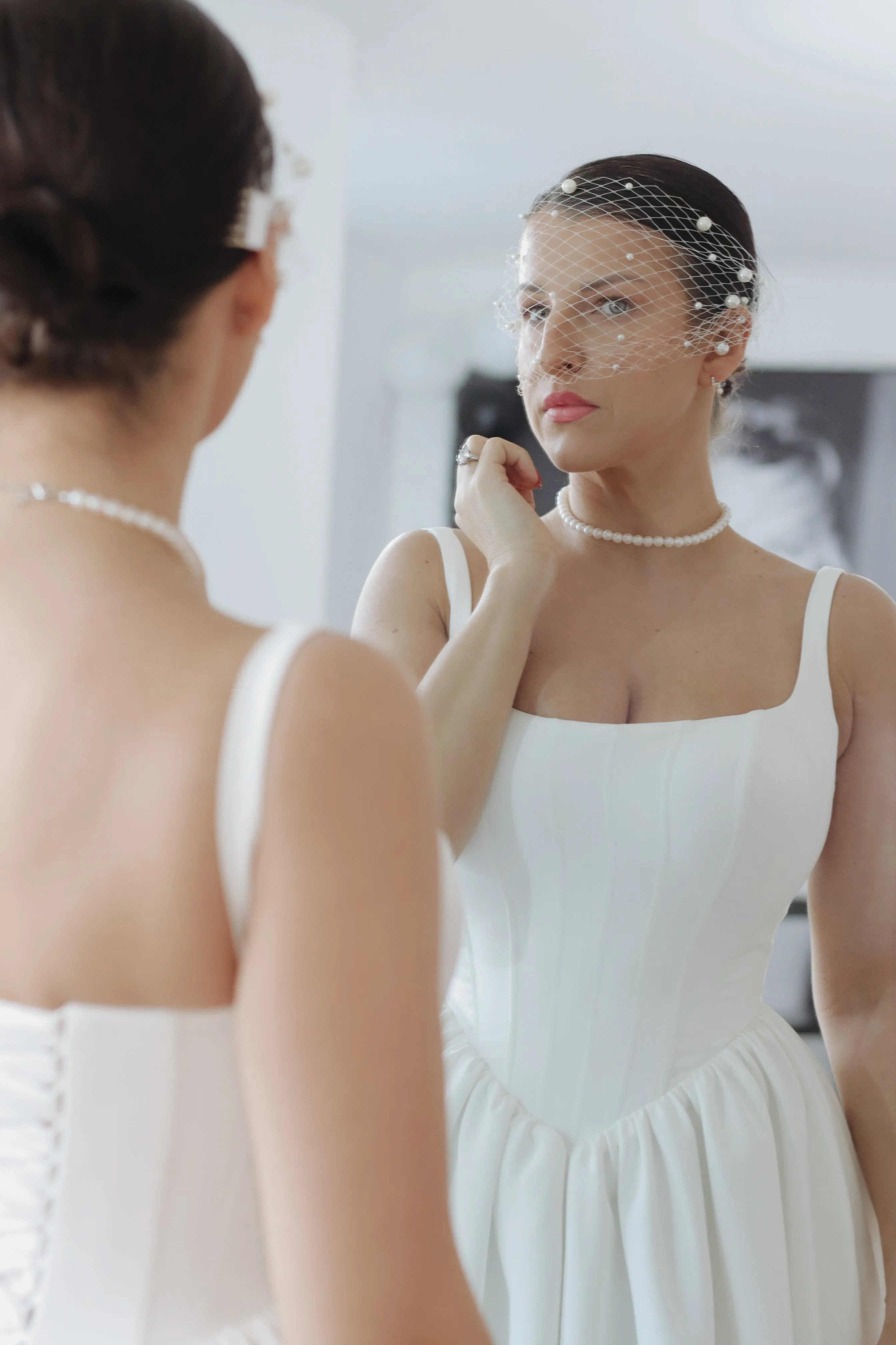 White Pearl Bridal Birdcage Veil