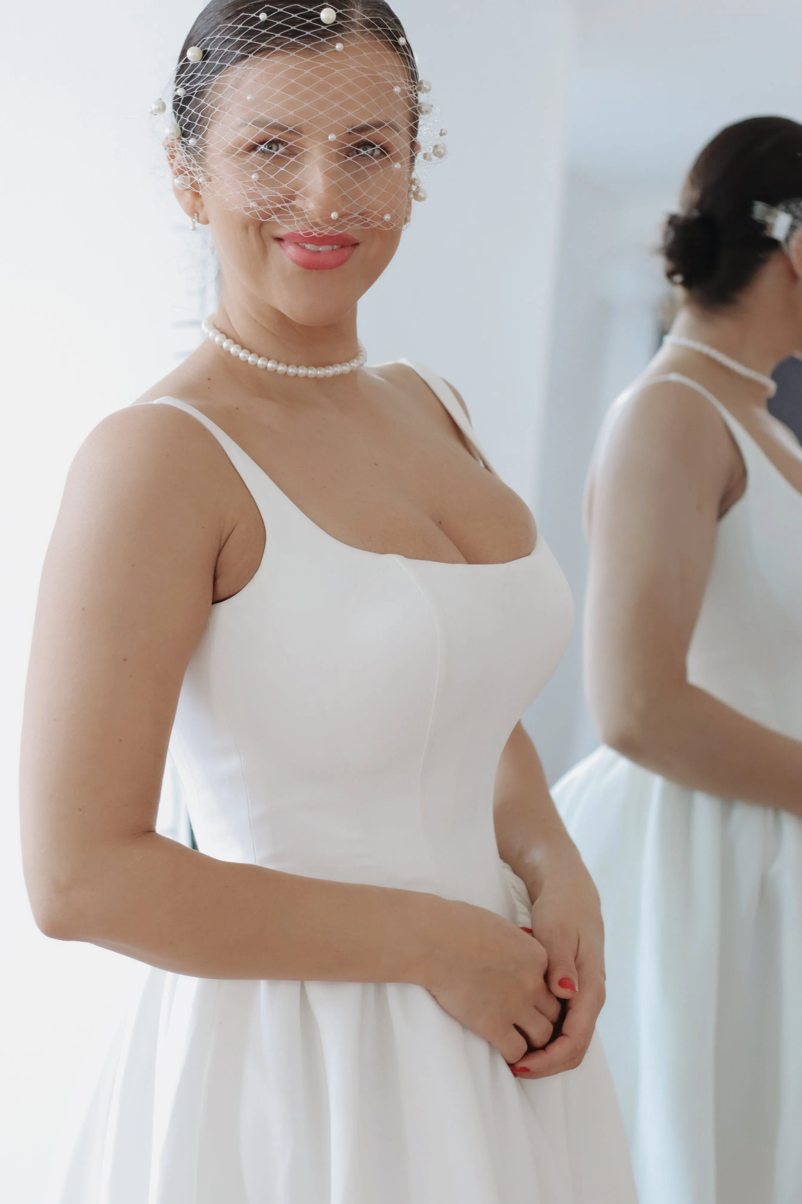 White Pearl Bridal Birdcage Veil