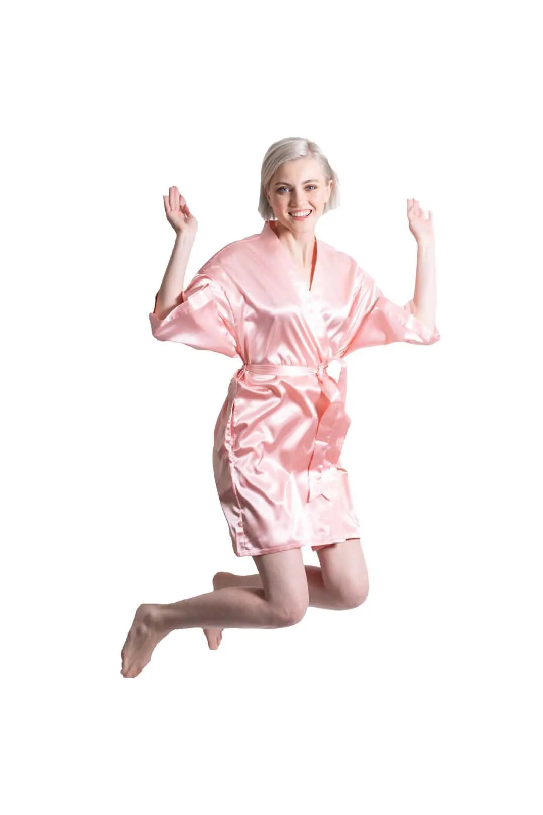 Woman’s Satin Kimono Short Robe, Luxury & Lightweight, Comfortable Robe, (Peach)