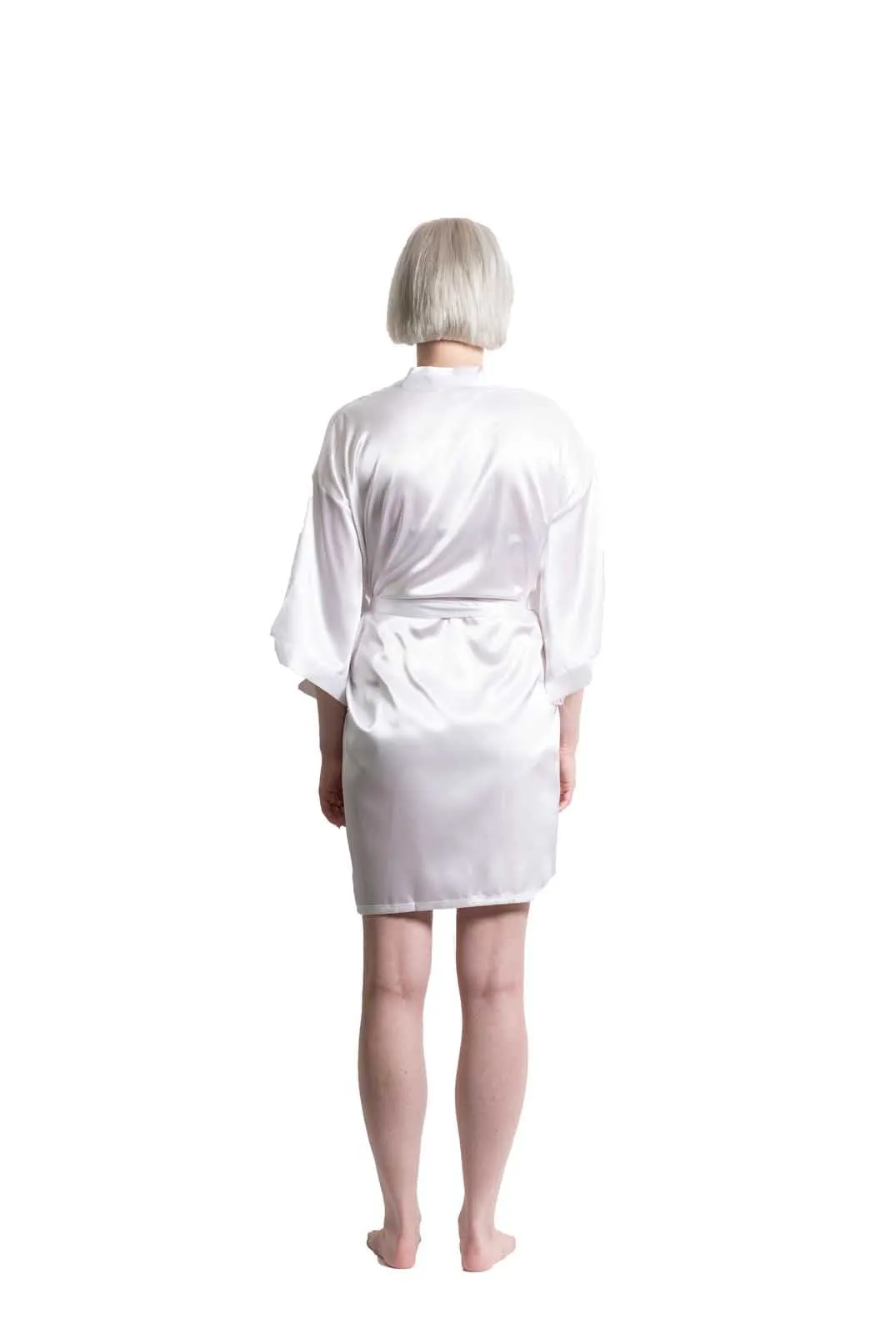 Woman’s Satin Kimono Short Robe, Luxury & Lightweight, Comfortable Robe, (White)