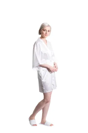 Woman’s Satin Kimono Short Robe, Luxury & Lightweight, Comfortable Robe, (White)