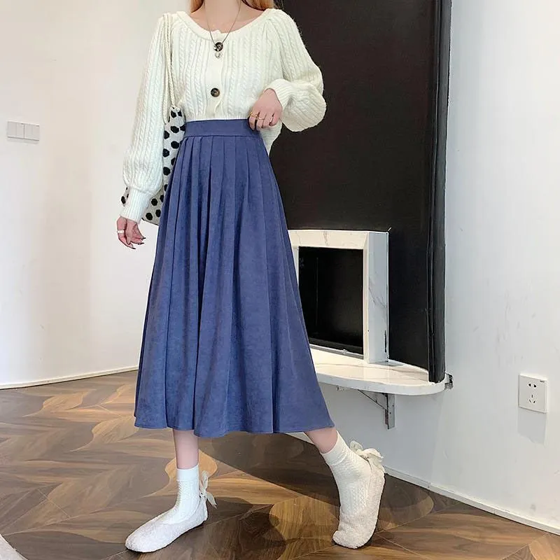 Women Korean Fashion College Style Long Skirt