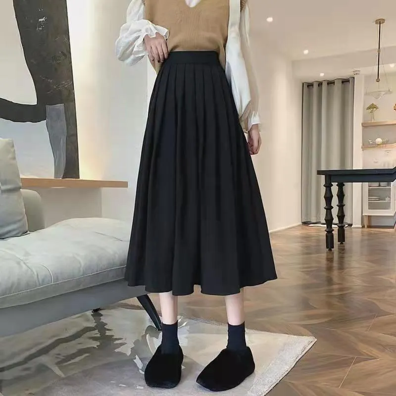 Women Korean Fashion College Style Long Skirt